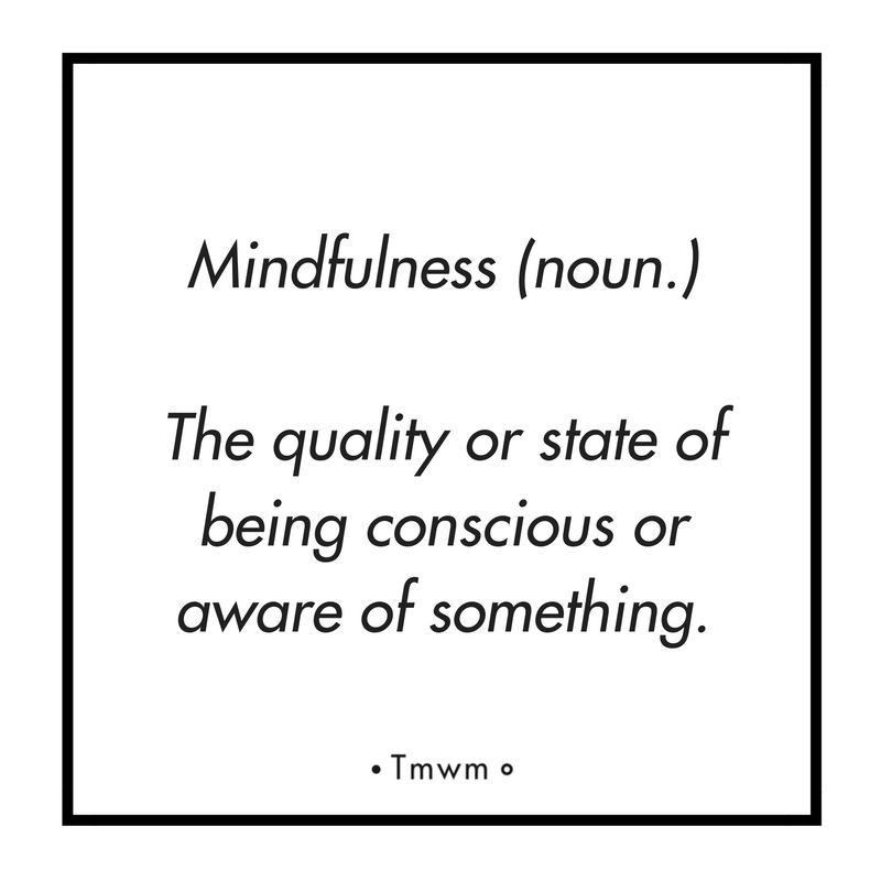 mindfulness (noun.): The quality or state of being conscious or aware of something
